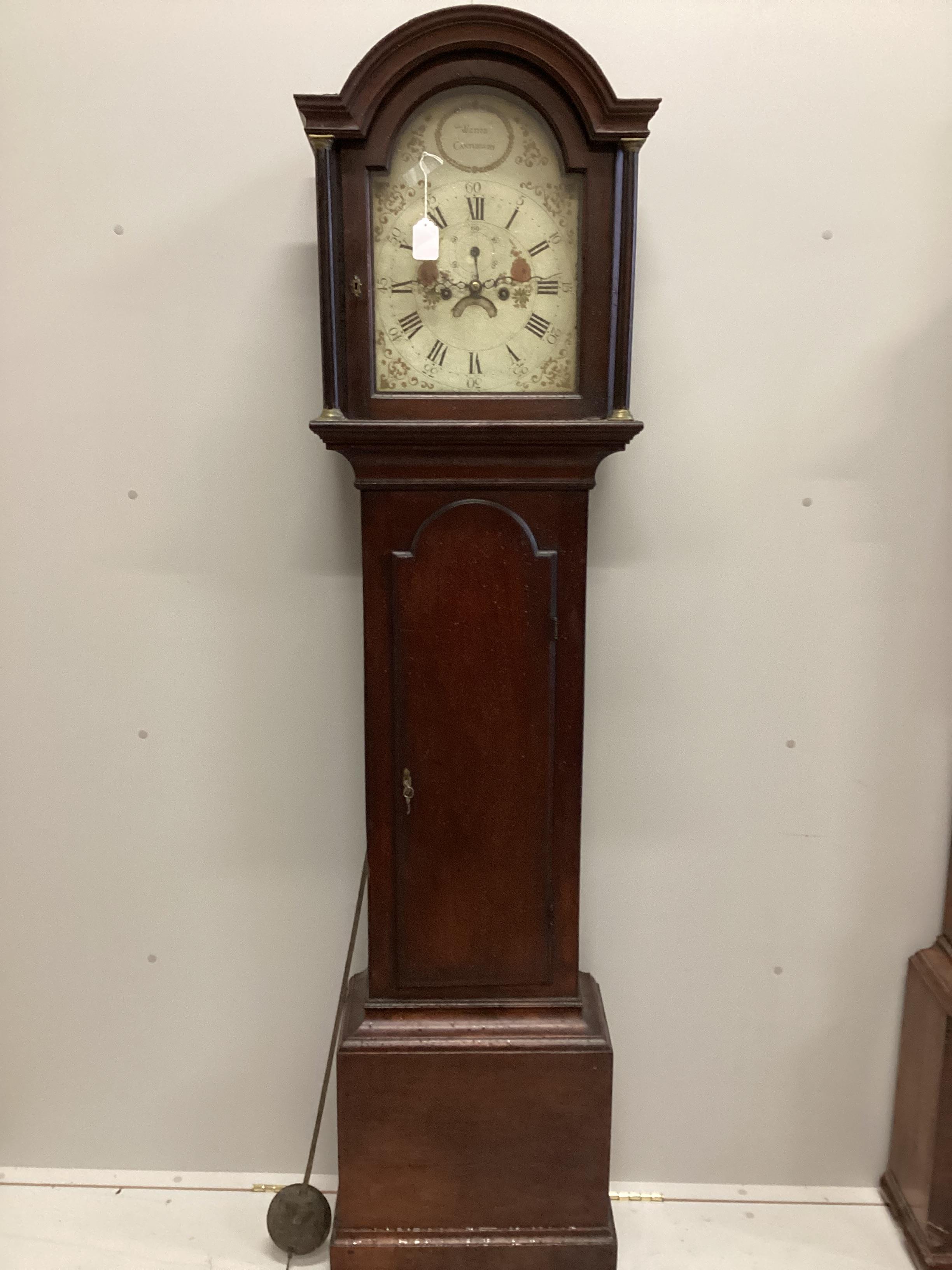 An early century mahogany longcase clock, the painted dial marked Warren, Canterbury, height 201cm